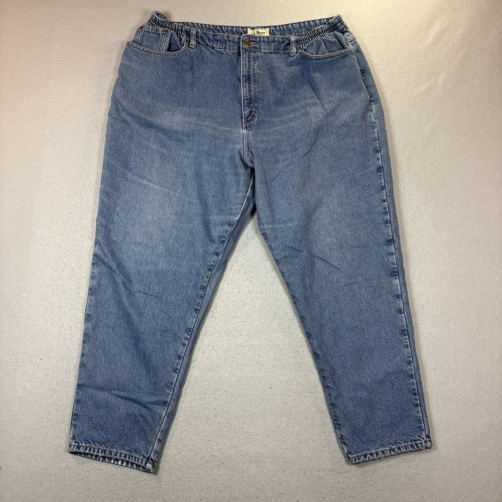 LL Bean Flannel Lined Jeans Womens 22W Relaxed‎ Fit Blue Plaid Denim 275355
